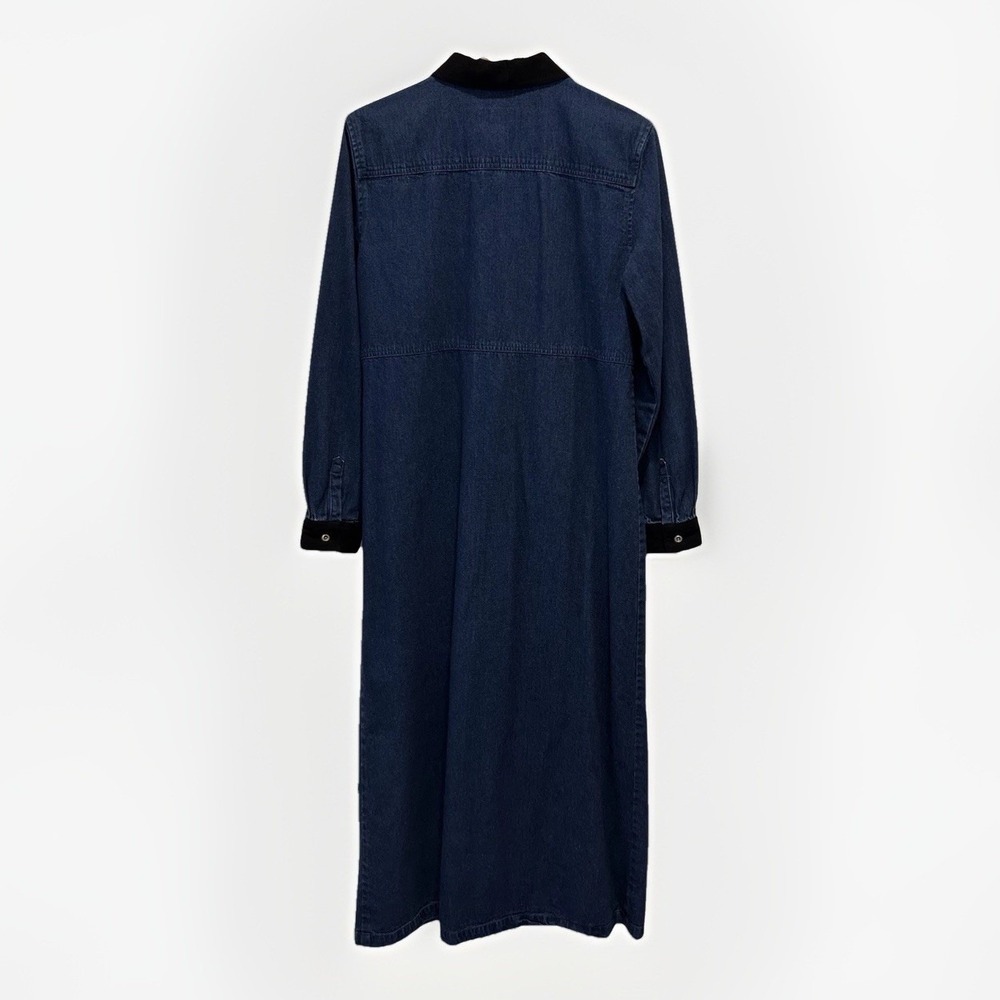 VTG Talbots Womens Denim Jean Maxi Shirt Dress Button Front Black Collar Size 10 - Picture 7 of 8